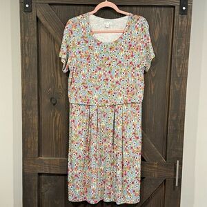 J. Jill Women’s Floral Short Sleeve Overlay Top Button Back Dress‎ Blue Size Med